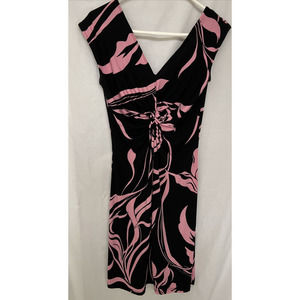 JANANA’S BLACK PINK DRESS TWIST FRONT STRETCH V NECK/BACK Y2K Size MEDIUM VTG